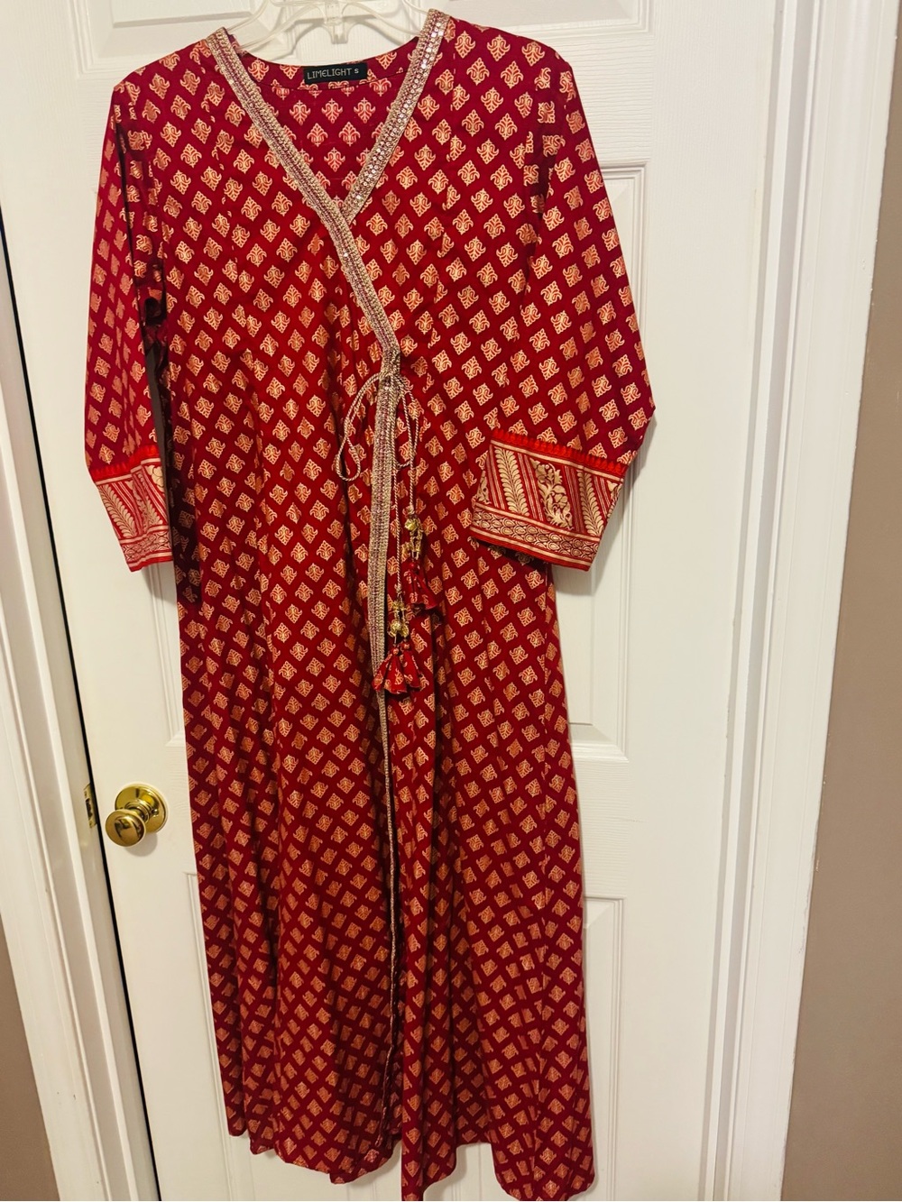 Lipstick Boutique Red & Gold Printed Kids Dress